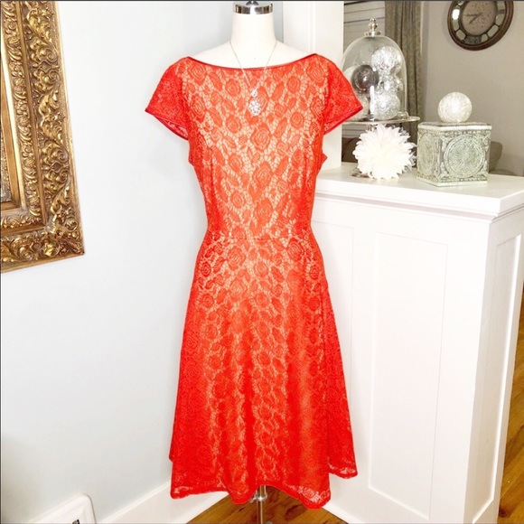 Evan Picone Dresses & Skirts - Evan Picone Orange Lace Fit & Flare Dress New